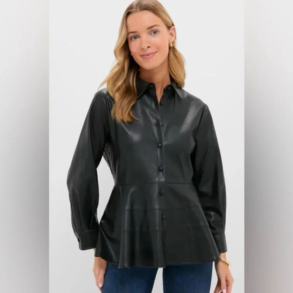 Tuckernuck Pomander Place Black Leather Ashlen Blouse XS